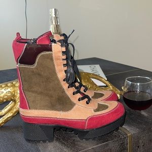 Cute boots worn once suede, green, beige, and burgundy